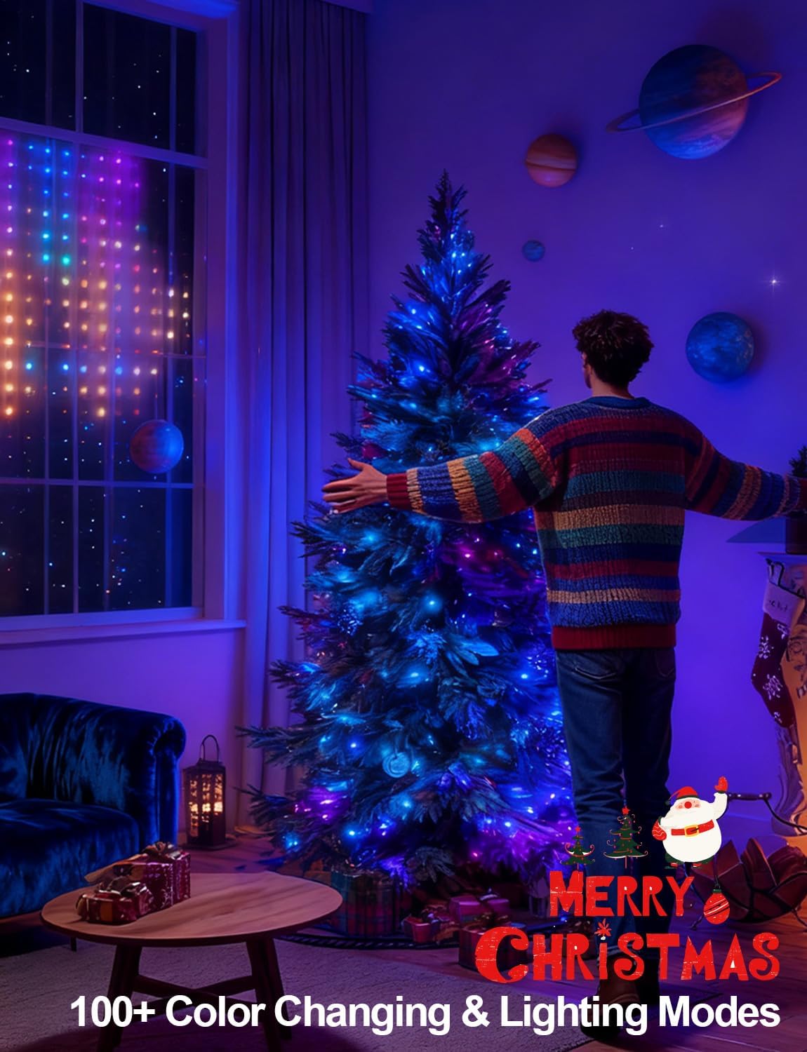 Echosari Guirnalda de luces navideñas inteligentes, 200 LED, 66 pie...