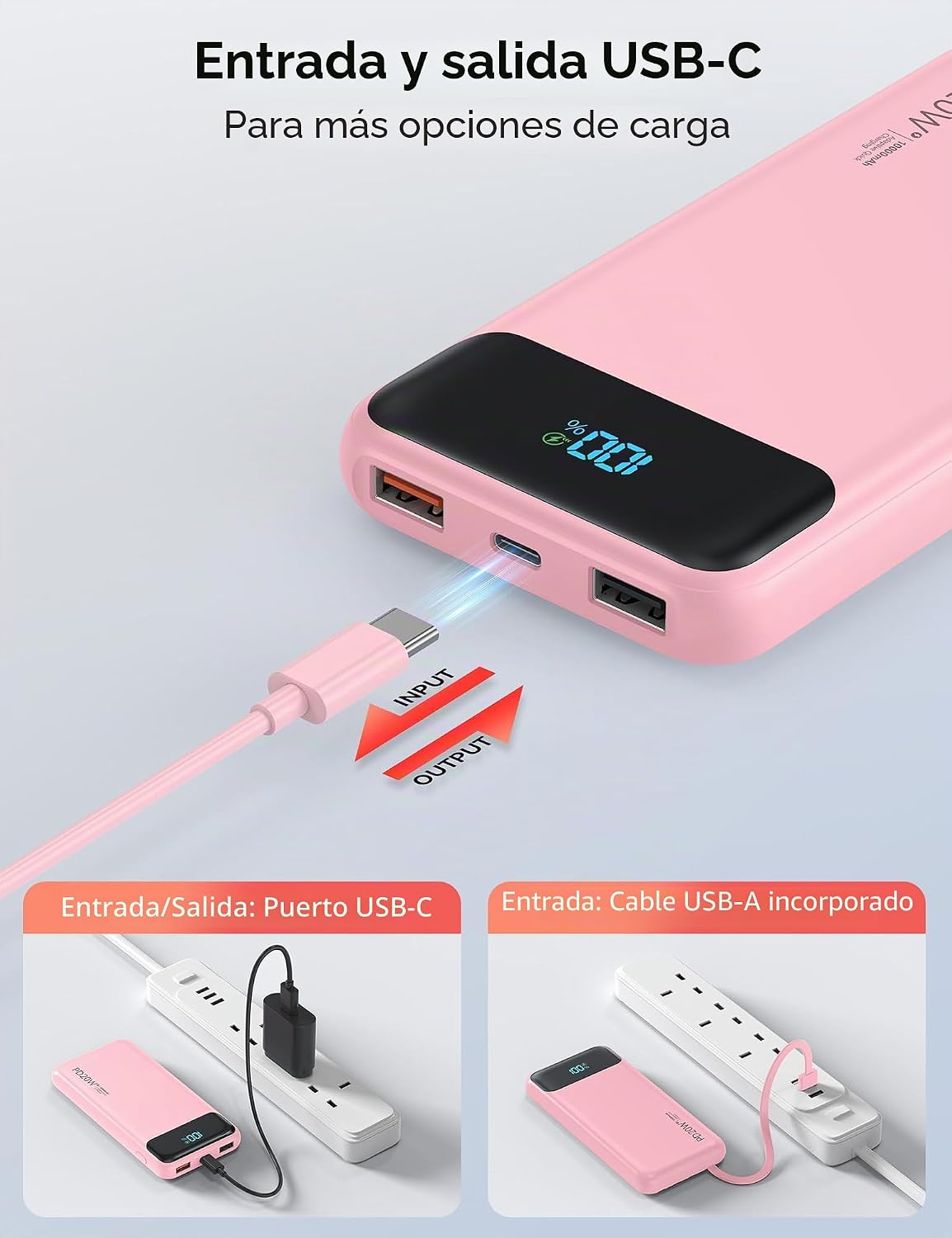 Nusyddy Cargador portátil 10000mAh con 4 cables incorporados y 6 sa...