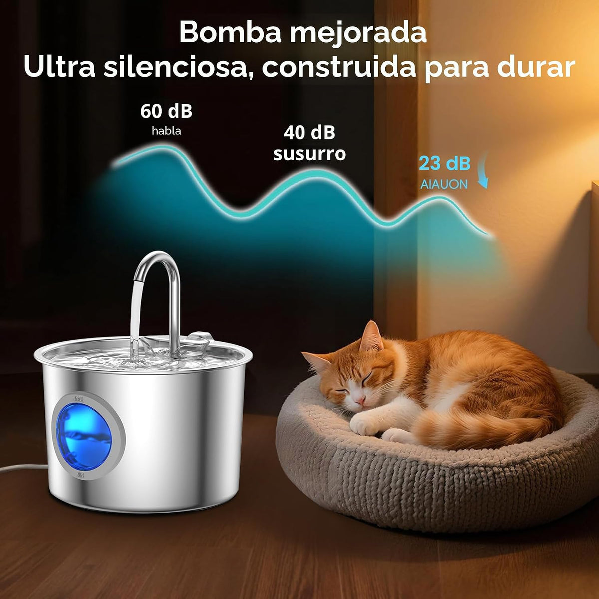 Fuente de agua para gatos de acero inoxidable 304 avanzado 2.2L\/74...