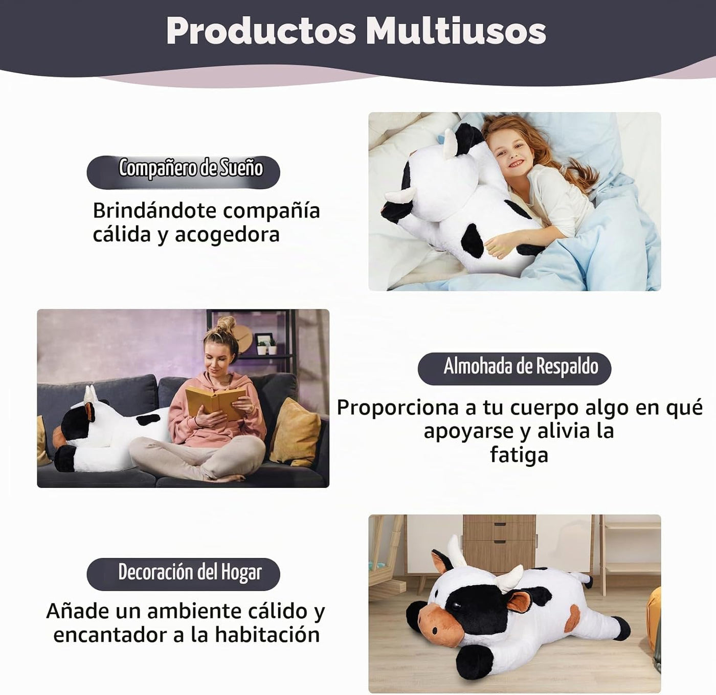 ZBLX Peluche de vaca gigante, animal de peluche de vaca grande de 3...