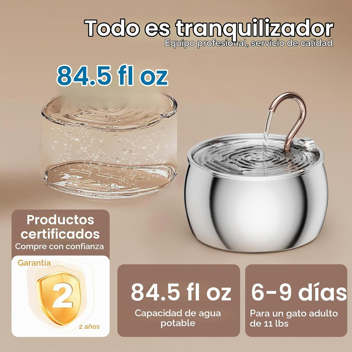 WEPOIU Fuente de agua para gatos de acero inoxidable -2.5L\/84 onza...
