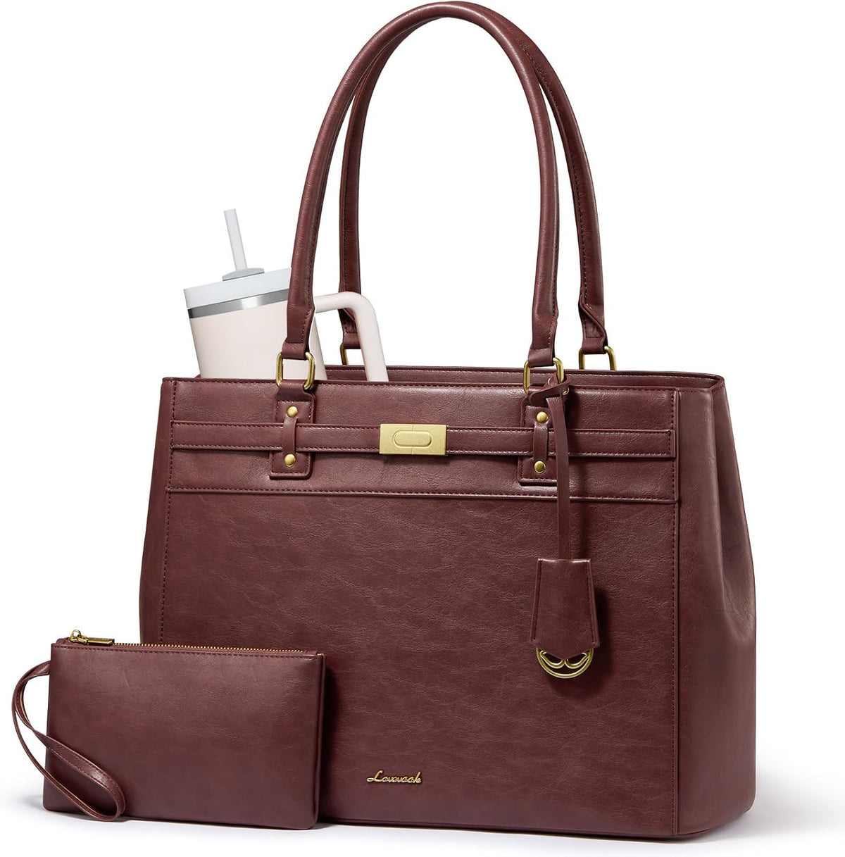 LOVEVOOK Bolsa de mano para laptop para mujer, bolsa de cuero imper...