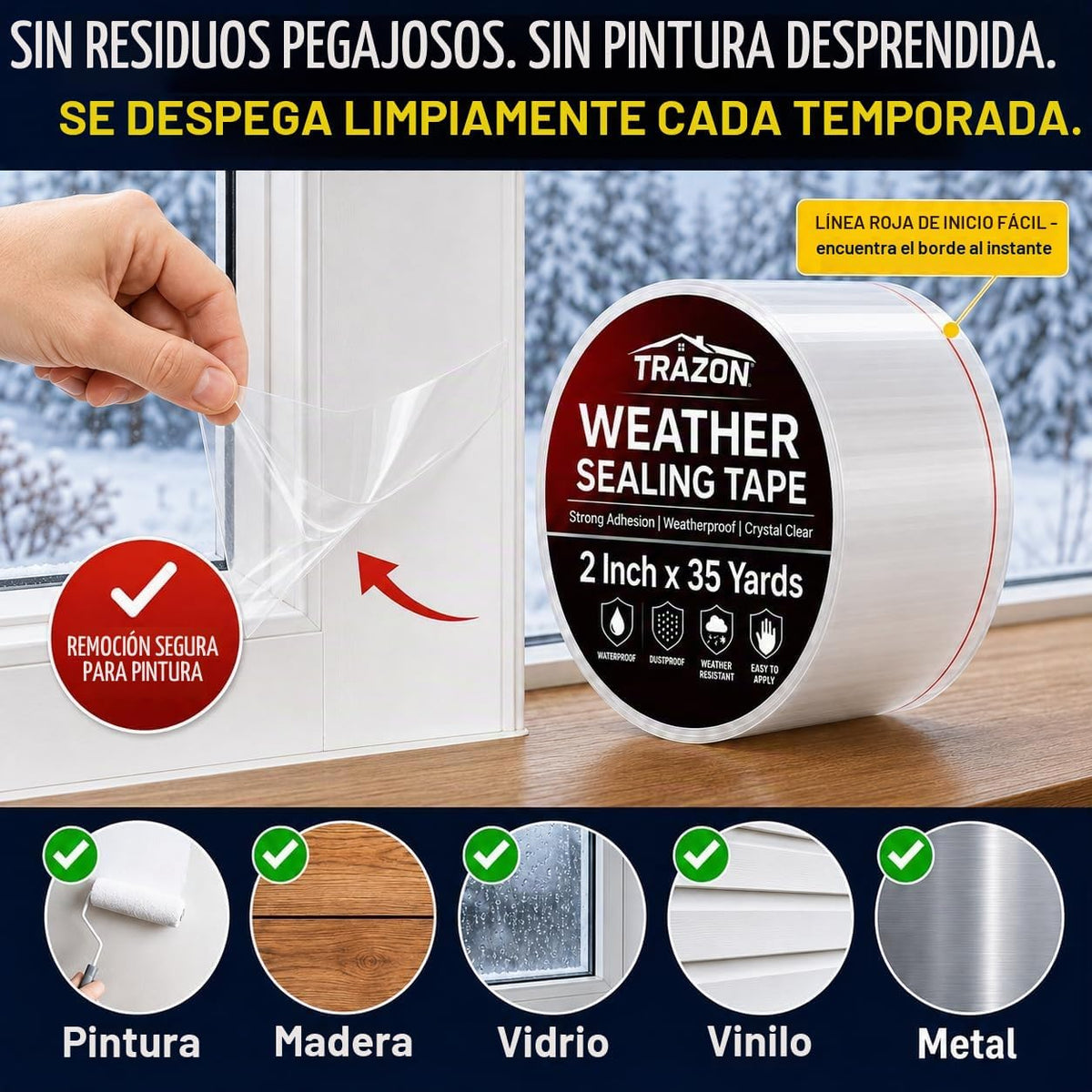 Cinta aislante ultra transparente para ventanas, 2 pulgadas x 35 ya...