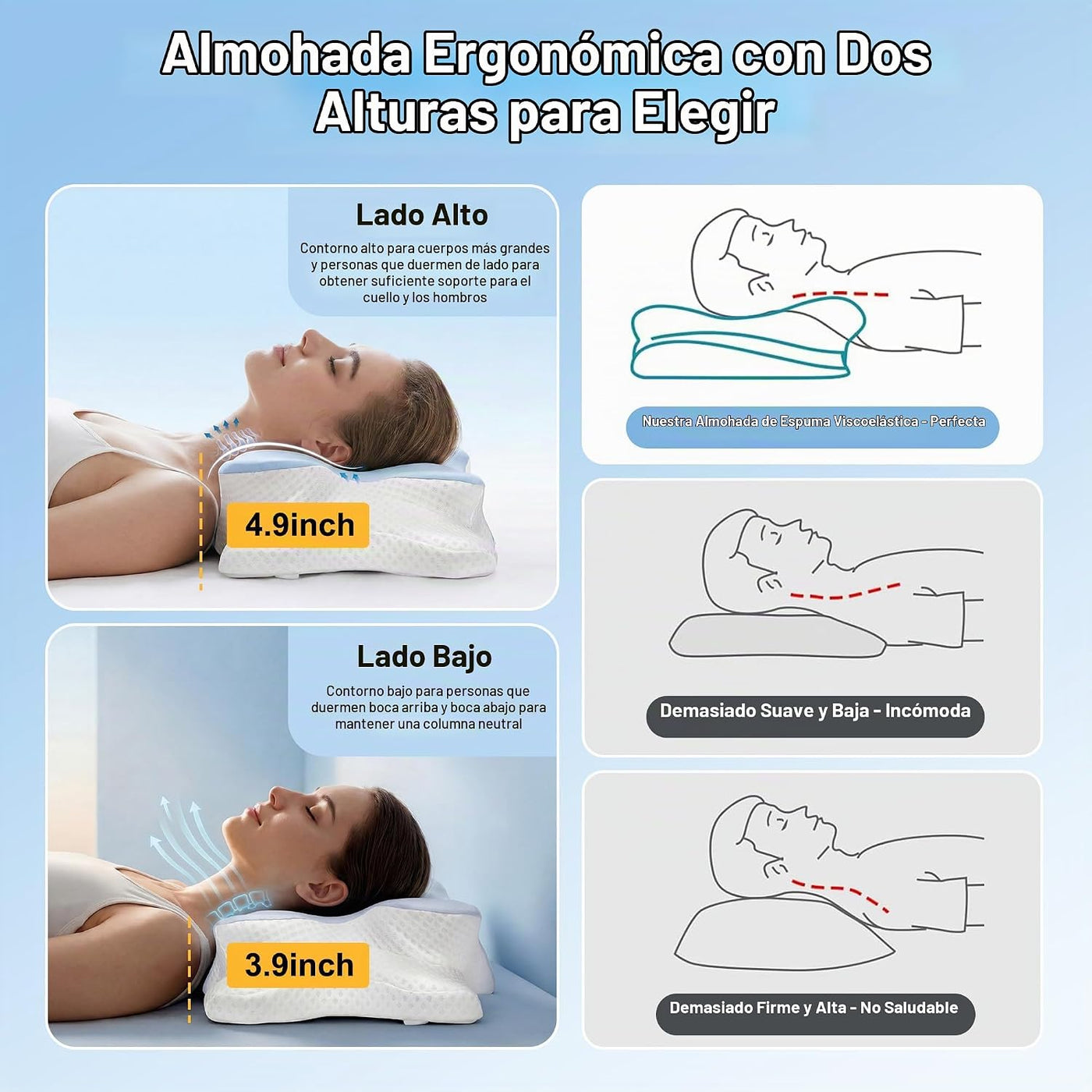 VYLEE Almohada cervical para el cuello, almohada de contorno de esp...