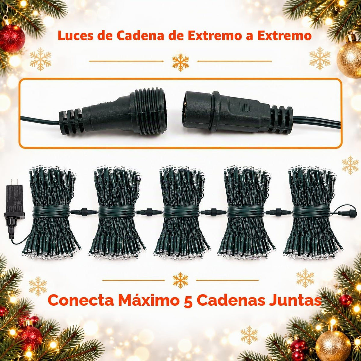 Cadena de luces de Navidad conectables de 88 pies y 240 LED para ex...