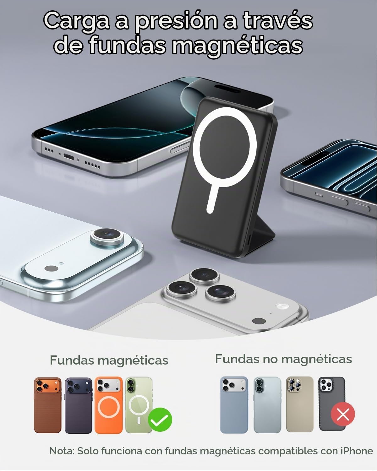 podoru para MagSafe Power Bank 10000 mAh, cargador portátil magnéti...