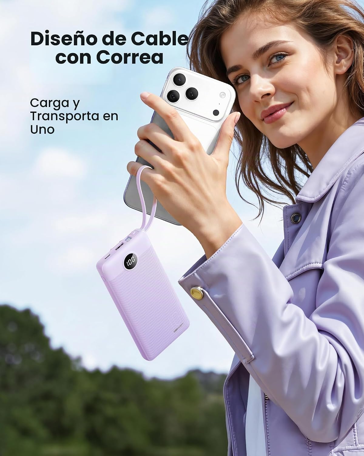Coowisty Cargador portátil con cable incorporado, cargador de bater...