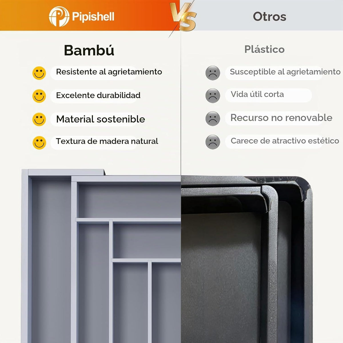 Pipishell Organizador de cajones expandible de bambú para soporte d...