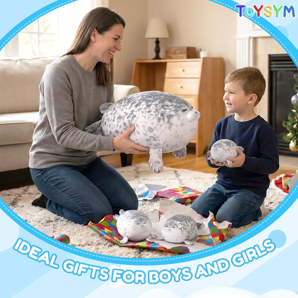 TOYSYM - Almohada de foca gordita de peluche linda con 4 peluches b...