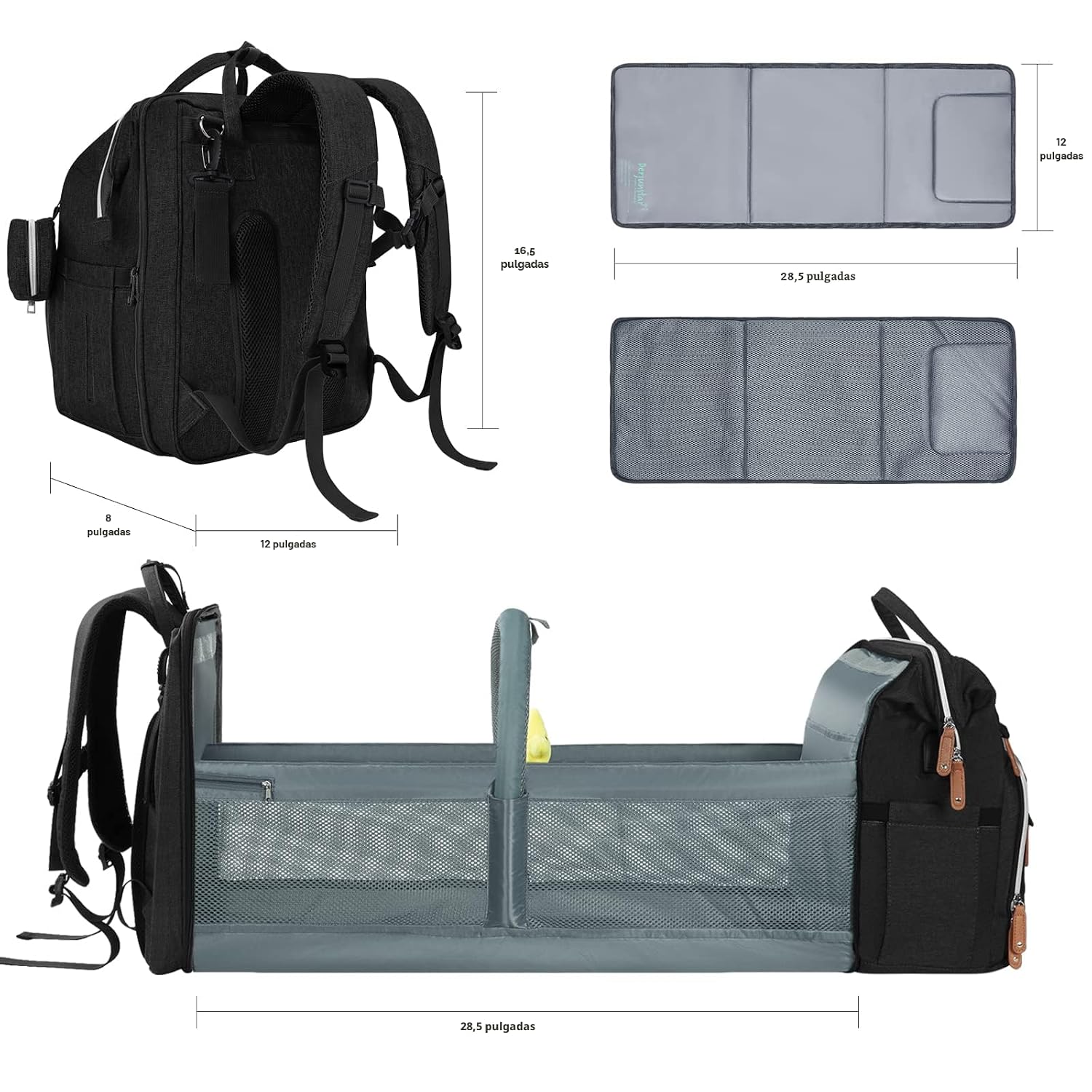 DERJUNSTAR Mochila para pañales, bolsa de bebé grande con cambiador...