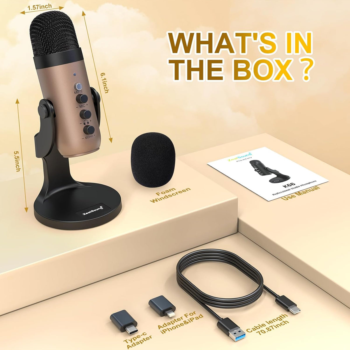 ZealSound Micrófono Podcast para PC, Micrófono USB con Cancelación...