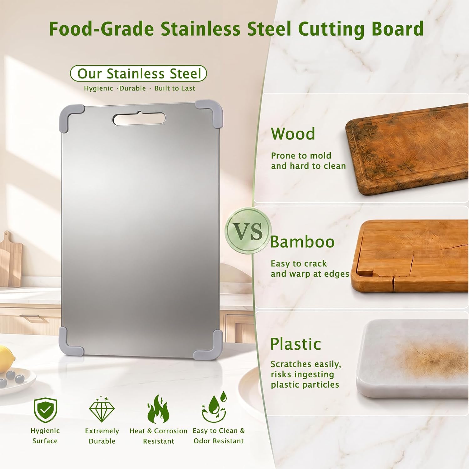 Tablas de cortar grandes de acero inoxidable para cocina, juego de...