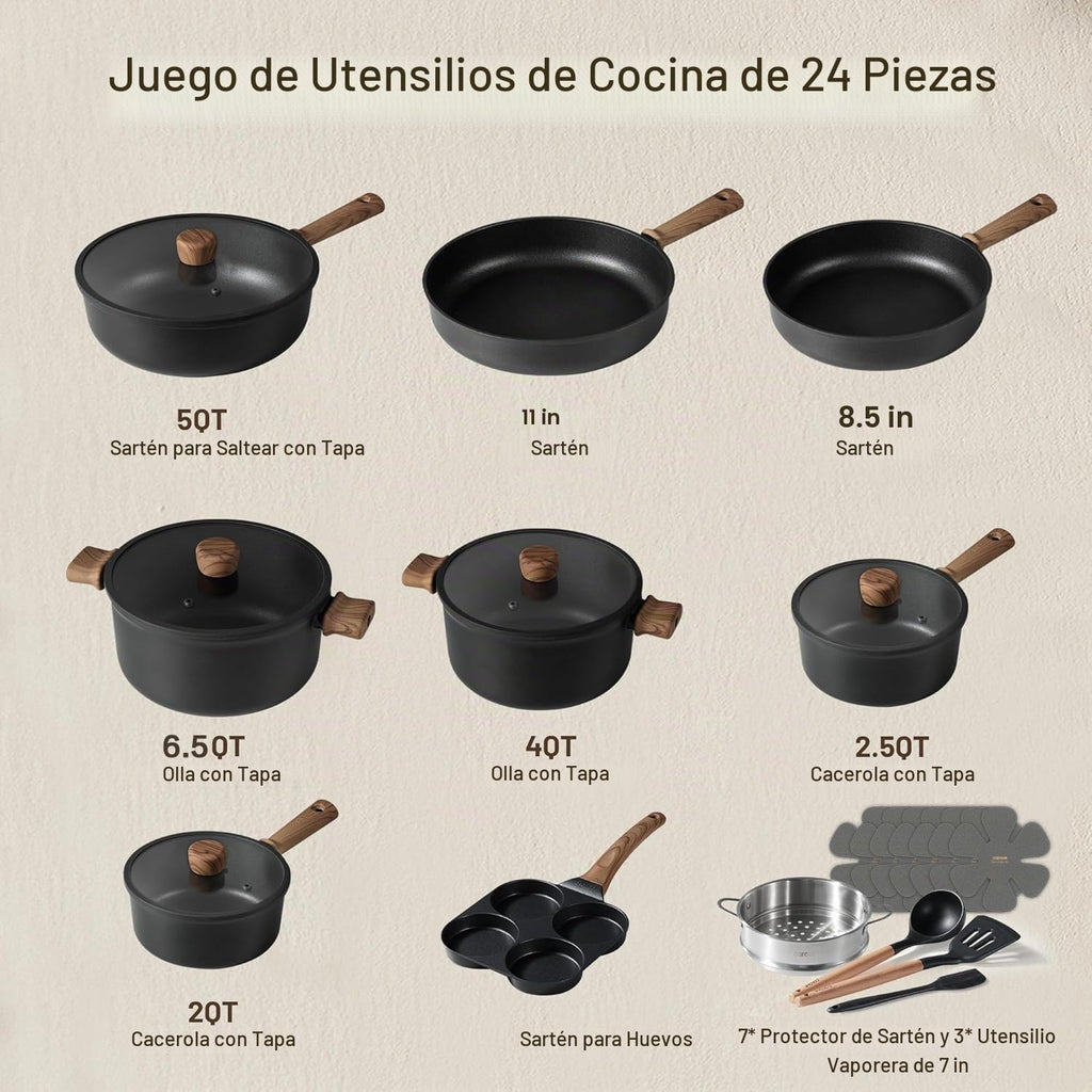 CAROTE Juego de utensilios de cocina antiadherentes de 24 piezas, o...