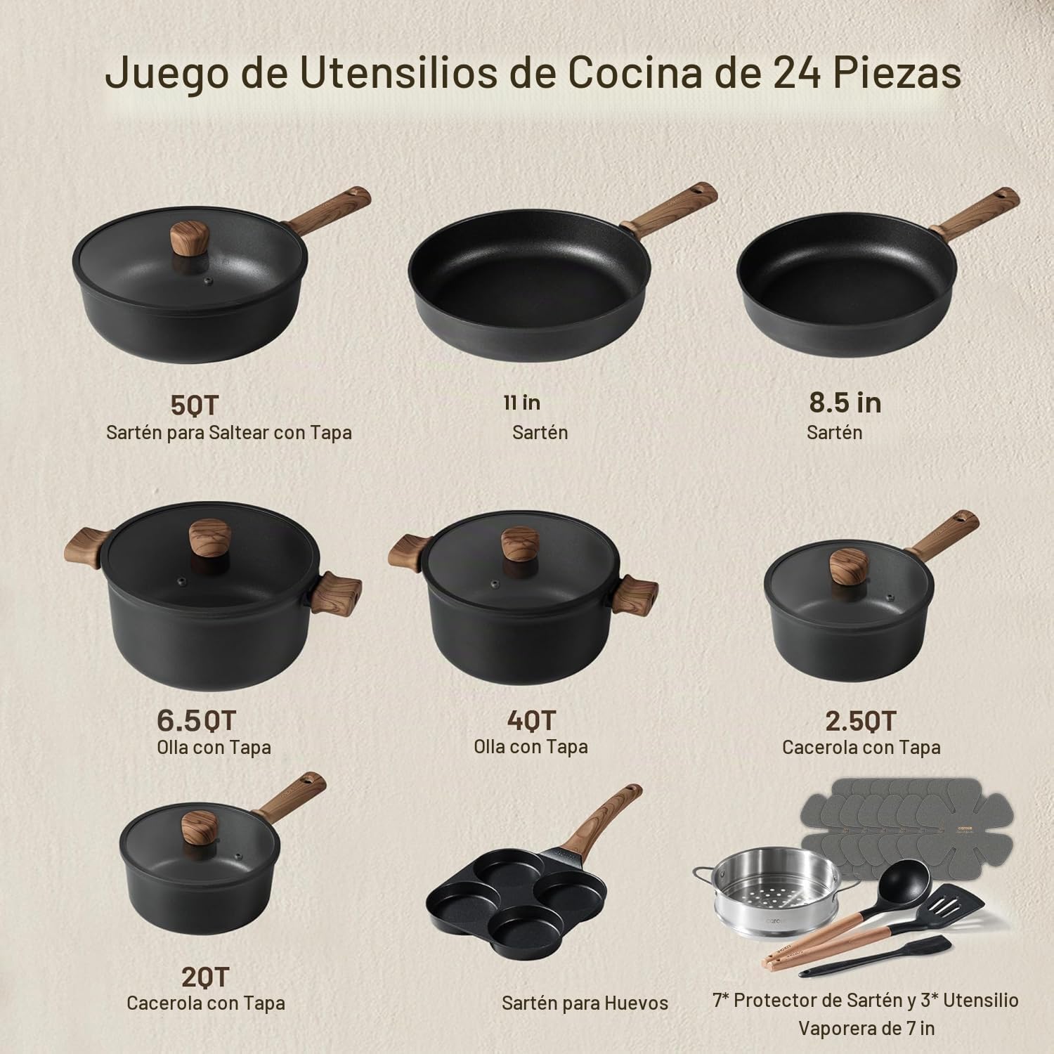 CAROTE Juego de utensilios de cocina antiadherentes de 24 piezas, o...