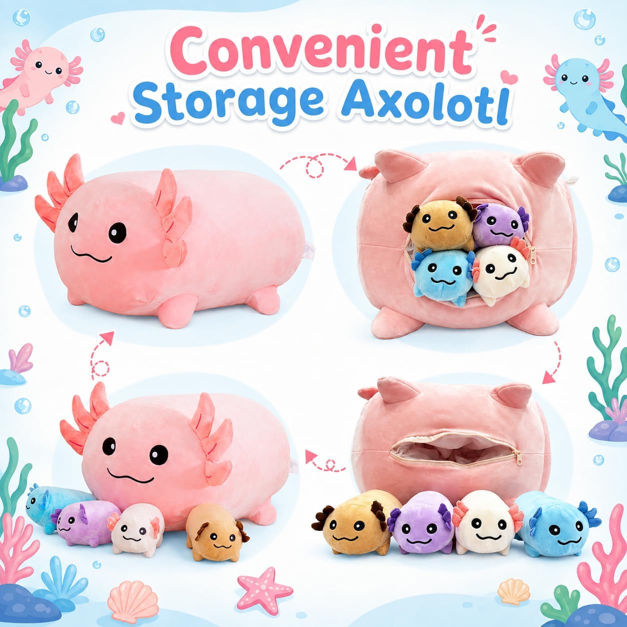 MMguai Peluche de ajolote de 16 pulgadas con 4 bebés, juguete de aj...