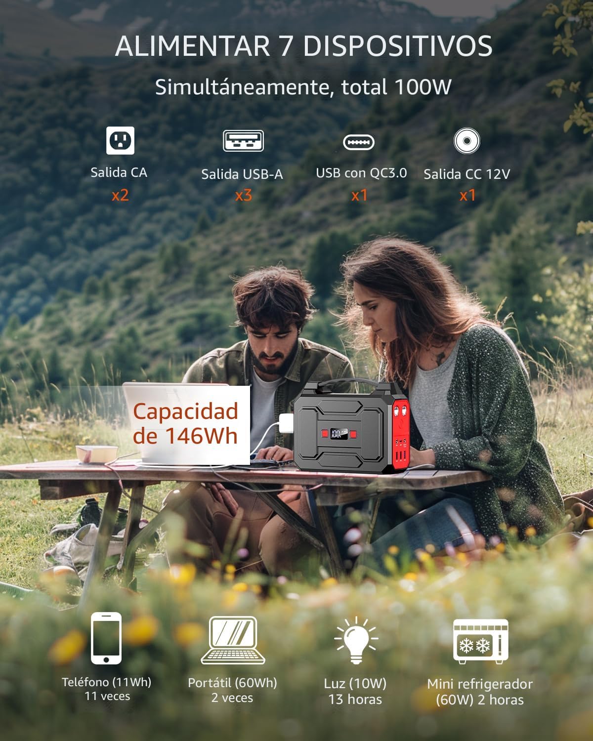 Generador de energía solar, central eléctrica portátil de 100 W con...
