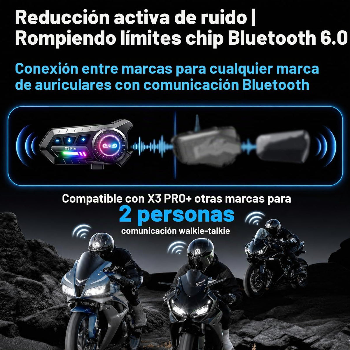 PUSABIYOU Intercomunicador inalámbrico para motocicleta, auriculare...