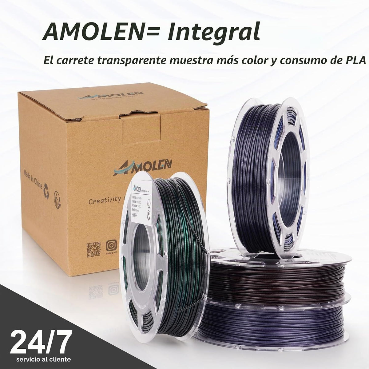 AMOLEN Paquete de filamentos para impresora 3D de PLA arcoíris degr...