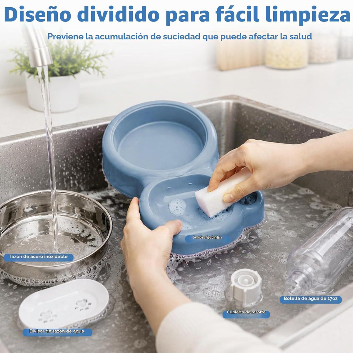 SUNGO Juego de cuencos dobles para perros y gatos, con dispensador...