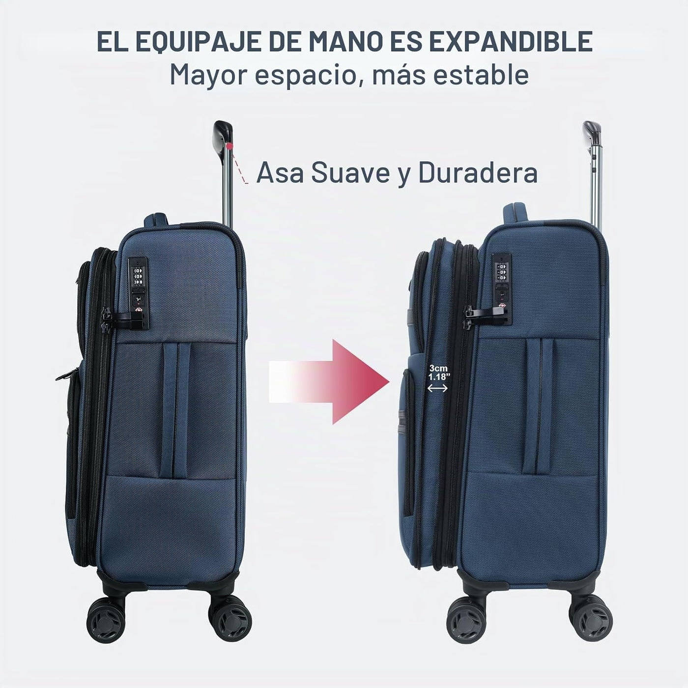 KROSER Softside - Maleta de mano expandible con bolsillos frontales...
