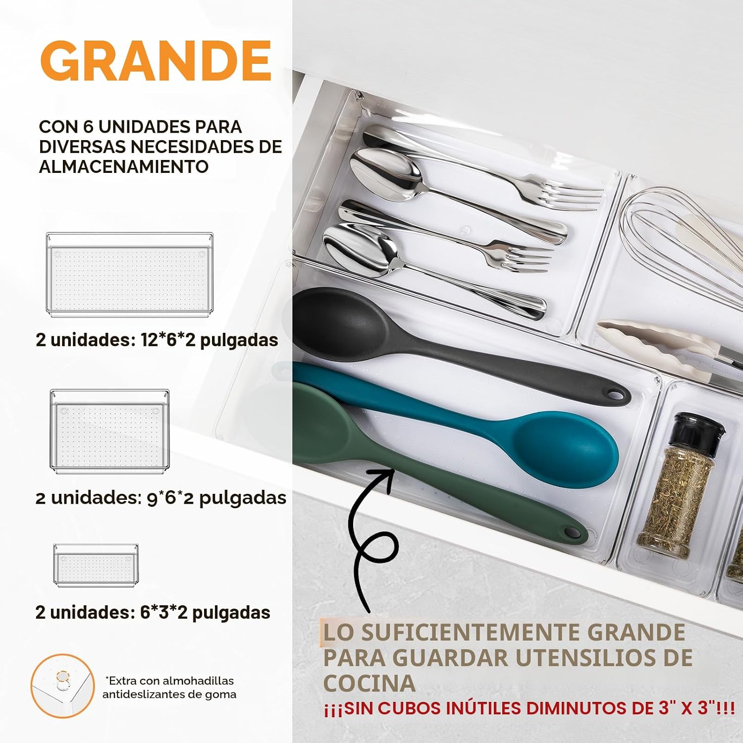 Paquete de 6 bandejas organizadoras grandes de plástico transparent...