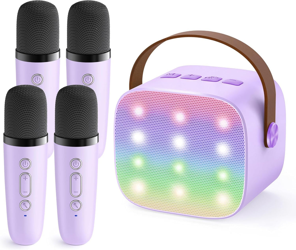 YLL Mini máquina de karaoke con 4 micrófonos inalámbricos, regalos...