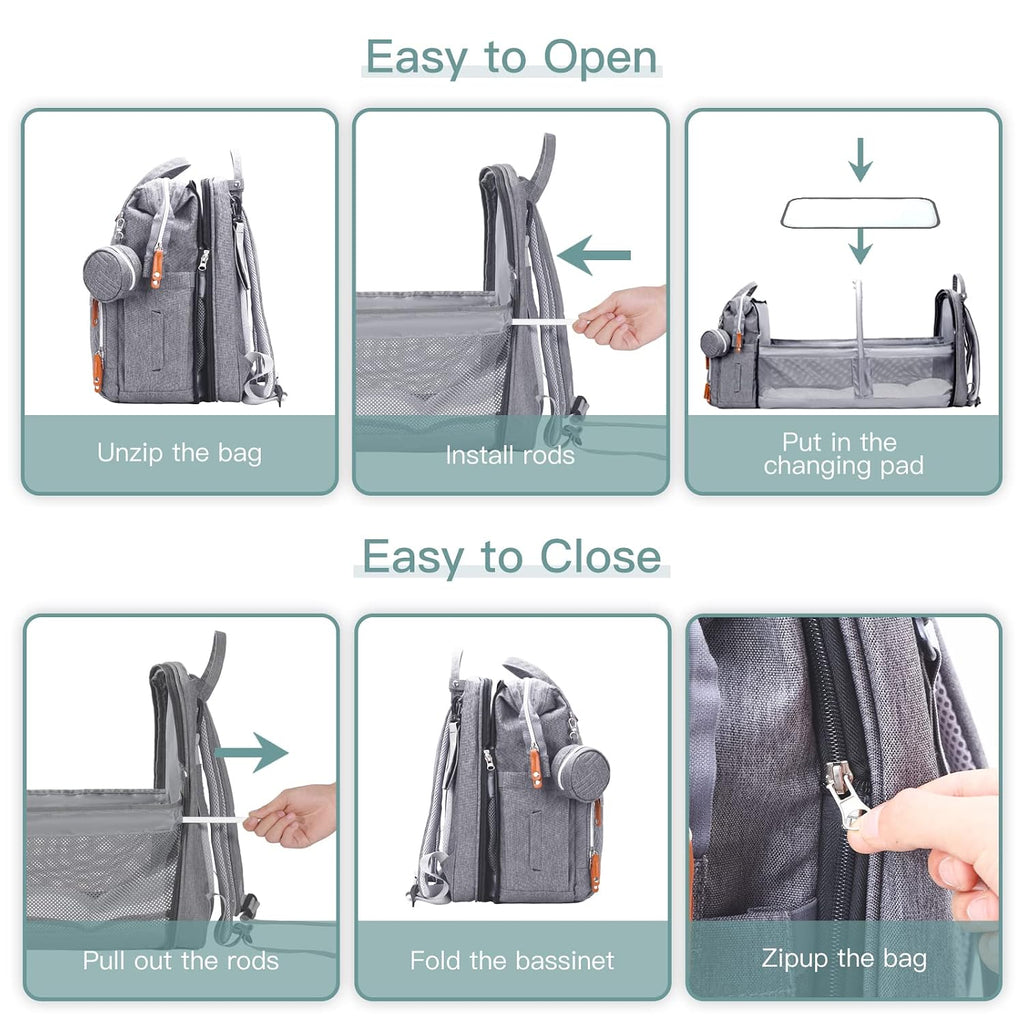 ISMGN Mochila para pañales con estación de cambio, bolsa de pañales...