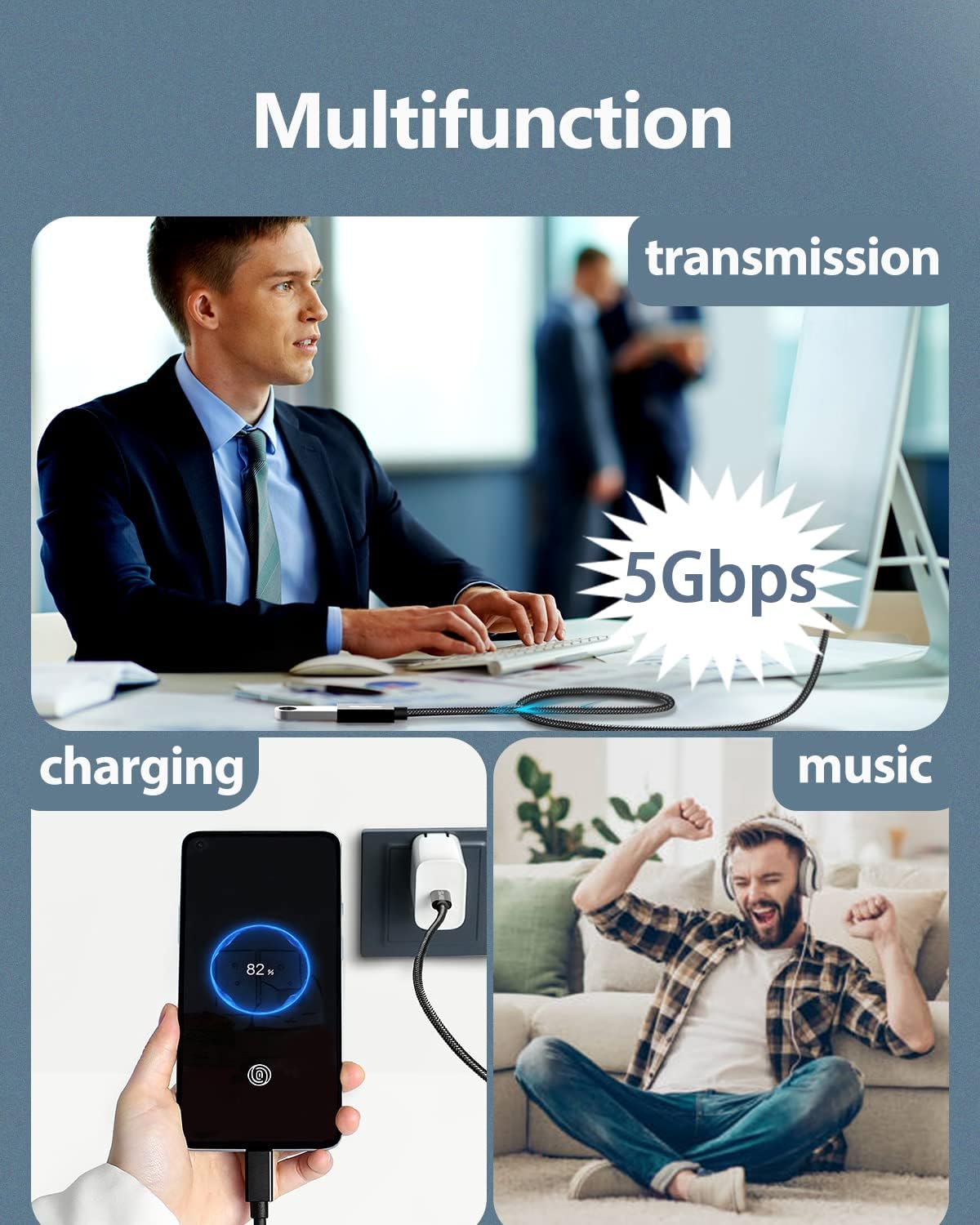 SOLMIMI Auriculares USB con micrófono + cable de extensión USB, aur...