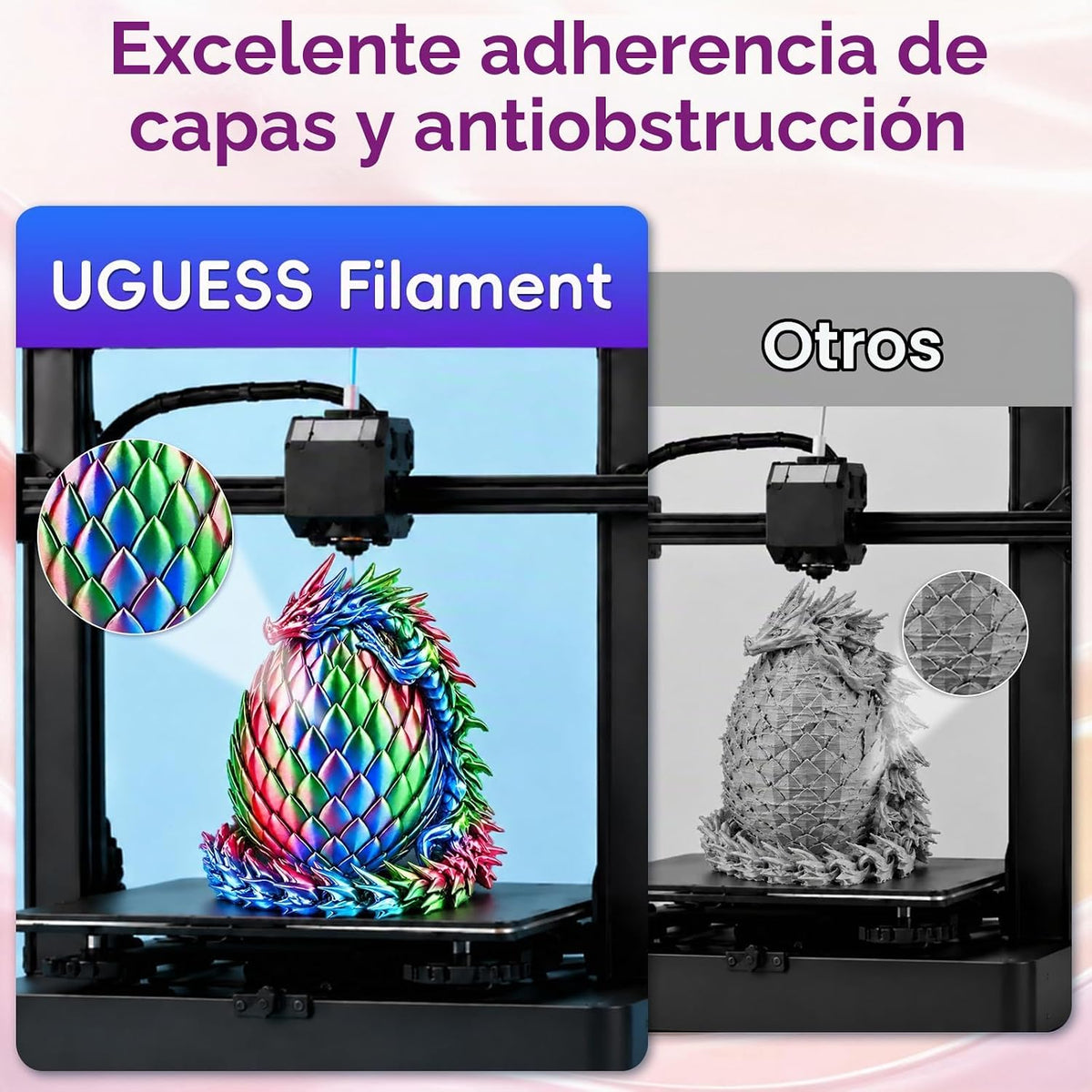 UGUESS Paquete de filamentos para impresora 3D de seda PLA+, 0.07 i...