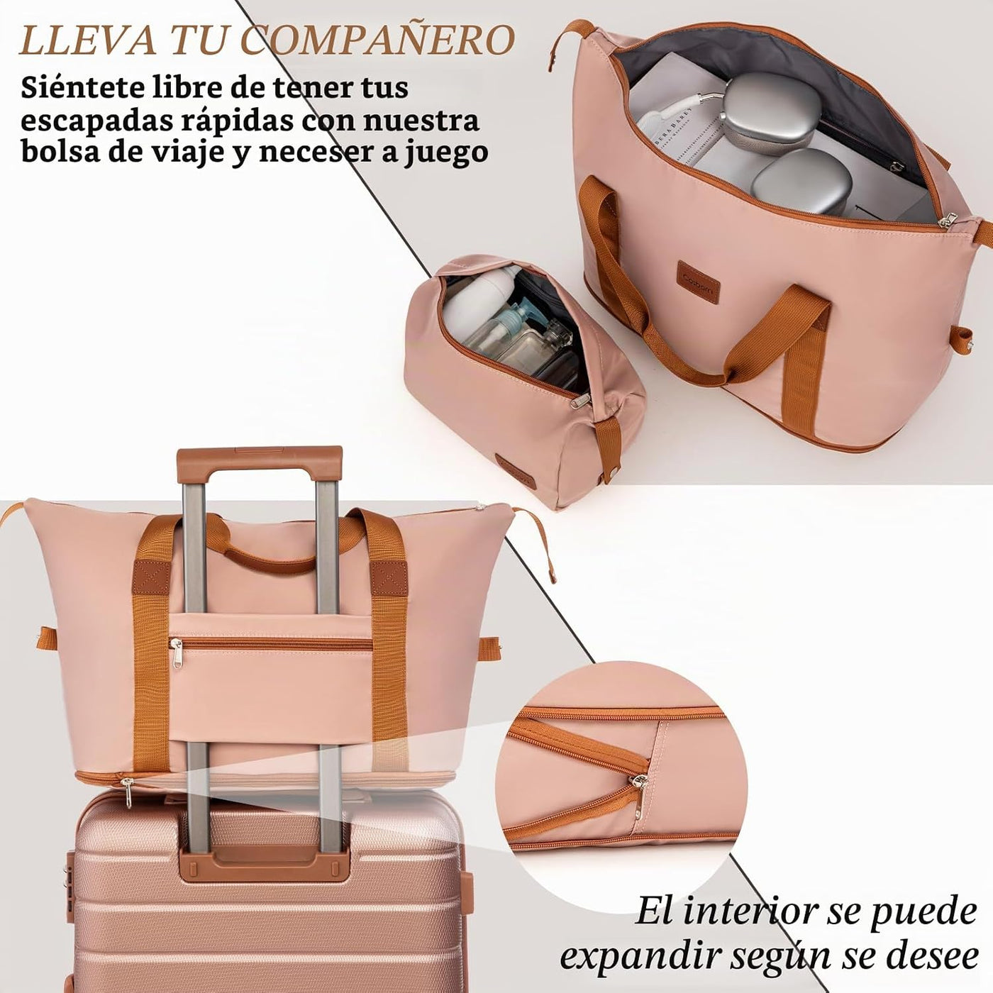 Cosbarn Juegos de Equipaje de 5 Piezas Maletas con Ruedas, Oro rosa...