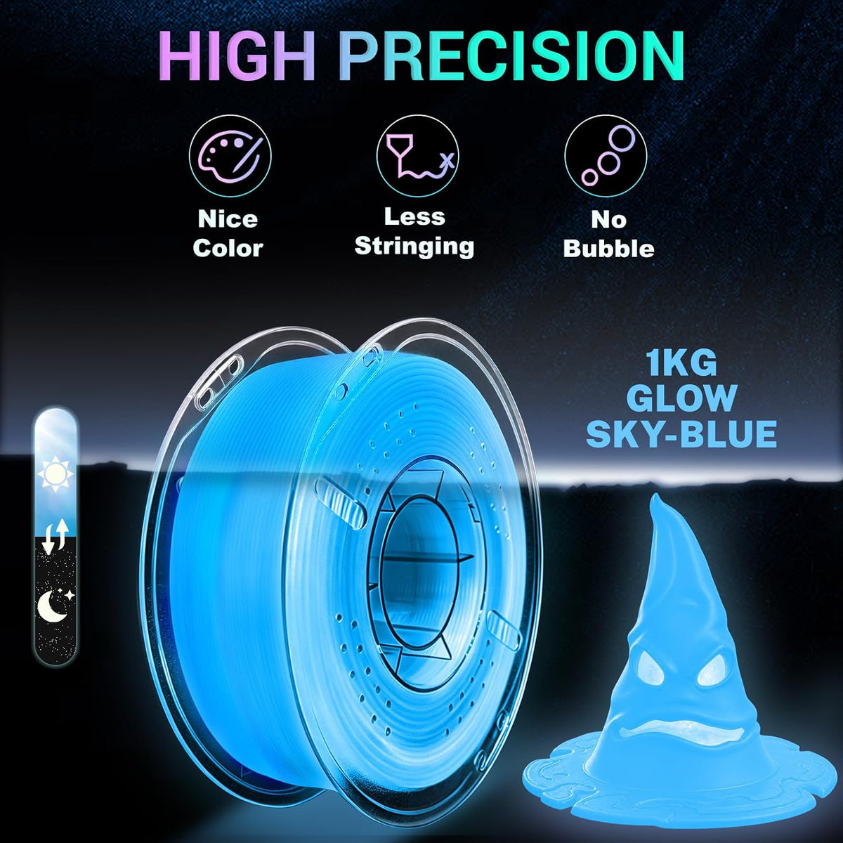 MEUYMEU Filamento PLA azul cielo en la oscuridad de 2.2 lbs, filame...