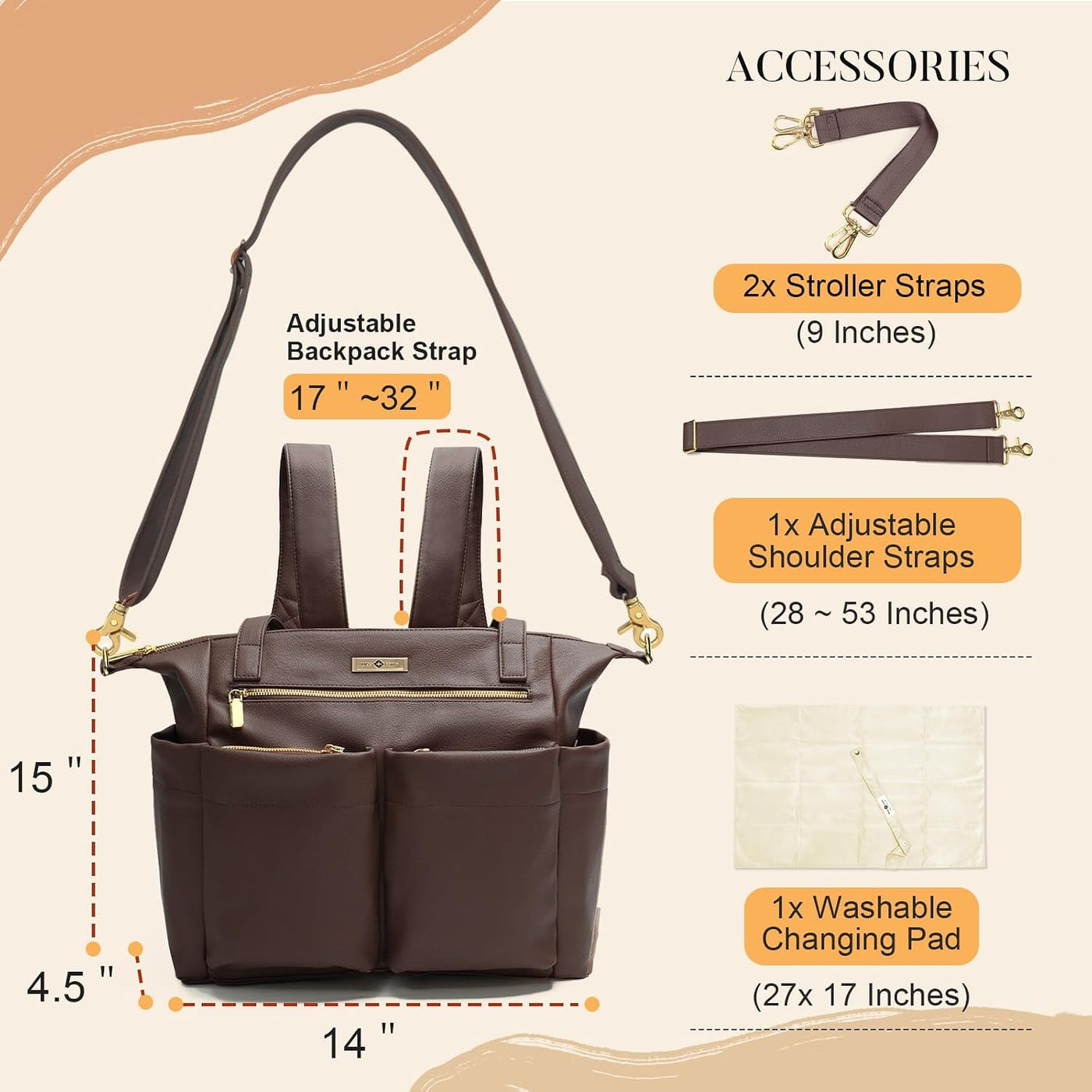 miss fong Bolsa de pañales de cuero Mochila de pañales convertible...