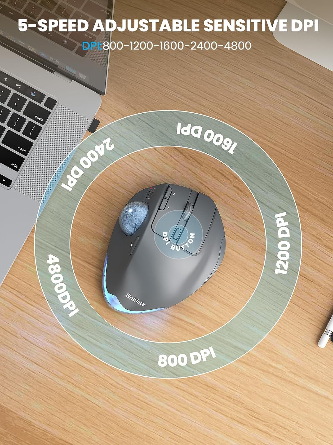 Ratón de Trackball inalámbrico, ángulo ajustable recargable, mouse...