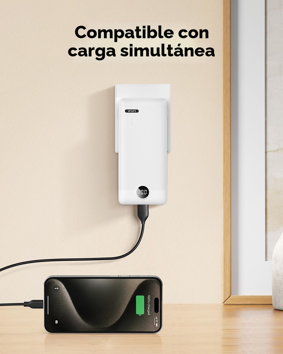 Cargador portátil VRURC, cables integrados en el banco de energía y...