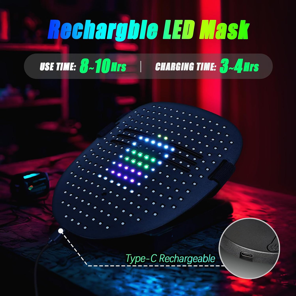 Máscara LED con detección de gestos, máscara de luz para niños, jug...