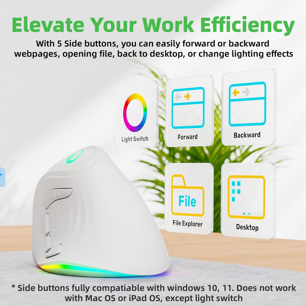 IFYOO Ratón ergonómico vertical inalámbrico recargable RGB de 2.4G...