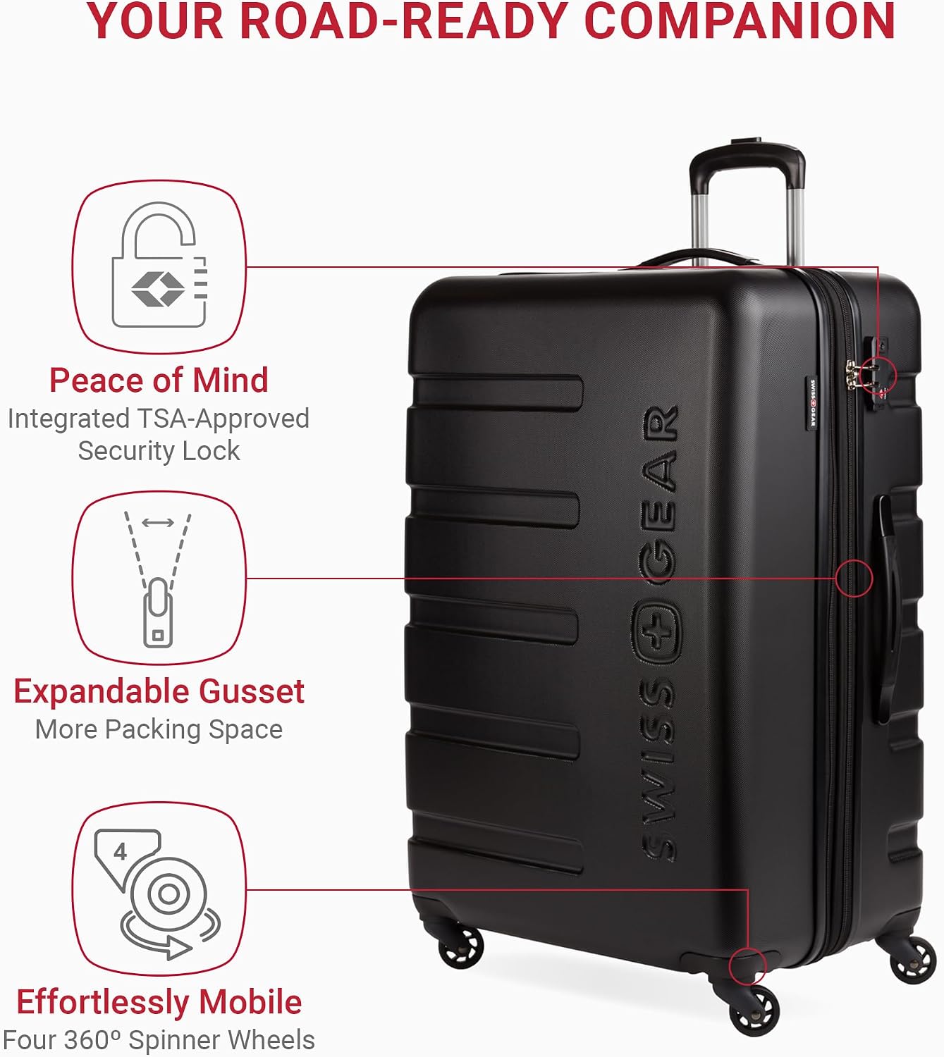 SwissGear 7366, Negro, Grande, a cuadros, de 27 pulg