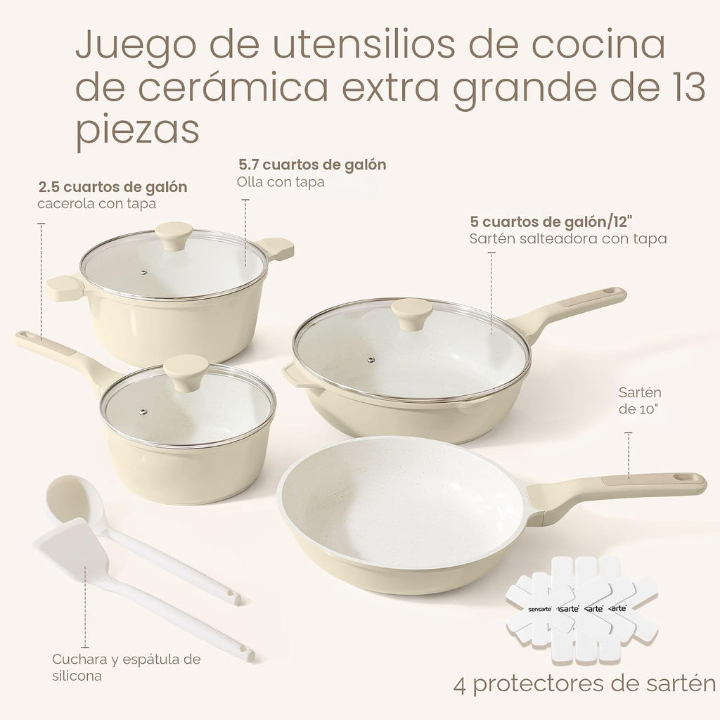 SENSARTE Juego de utensilios de cocina de cerámica antiadherente, j...