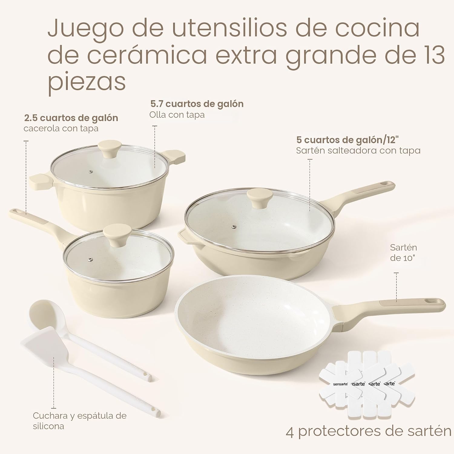 SENSARTE Juego de utensilios de cocina de cerámica antiadherente, j...
