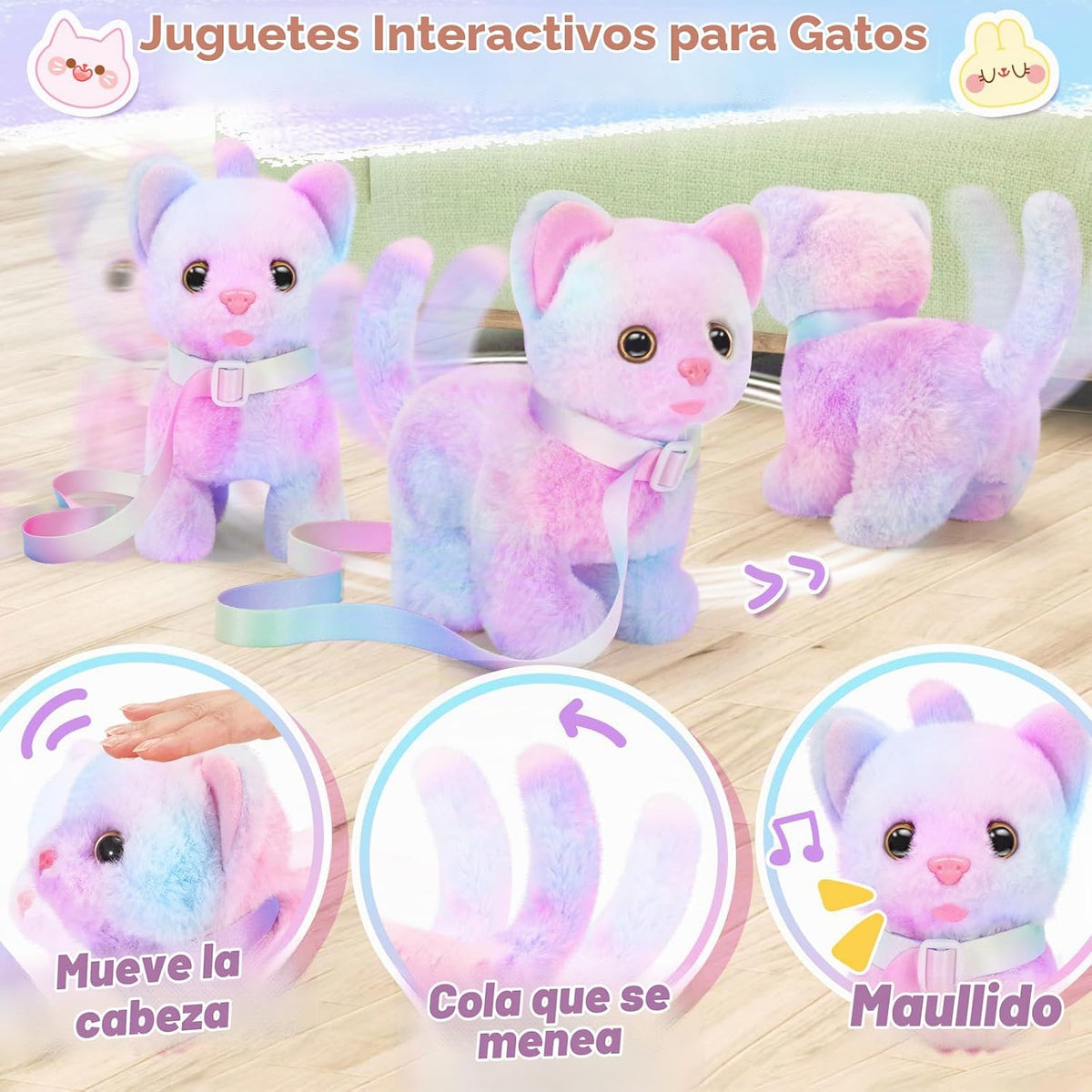 NINAOR Juguetes de peluche interactivos de gato para niños con bols...