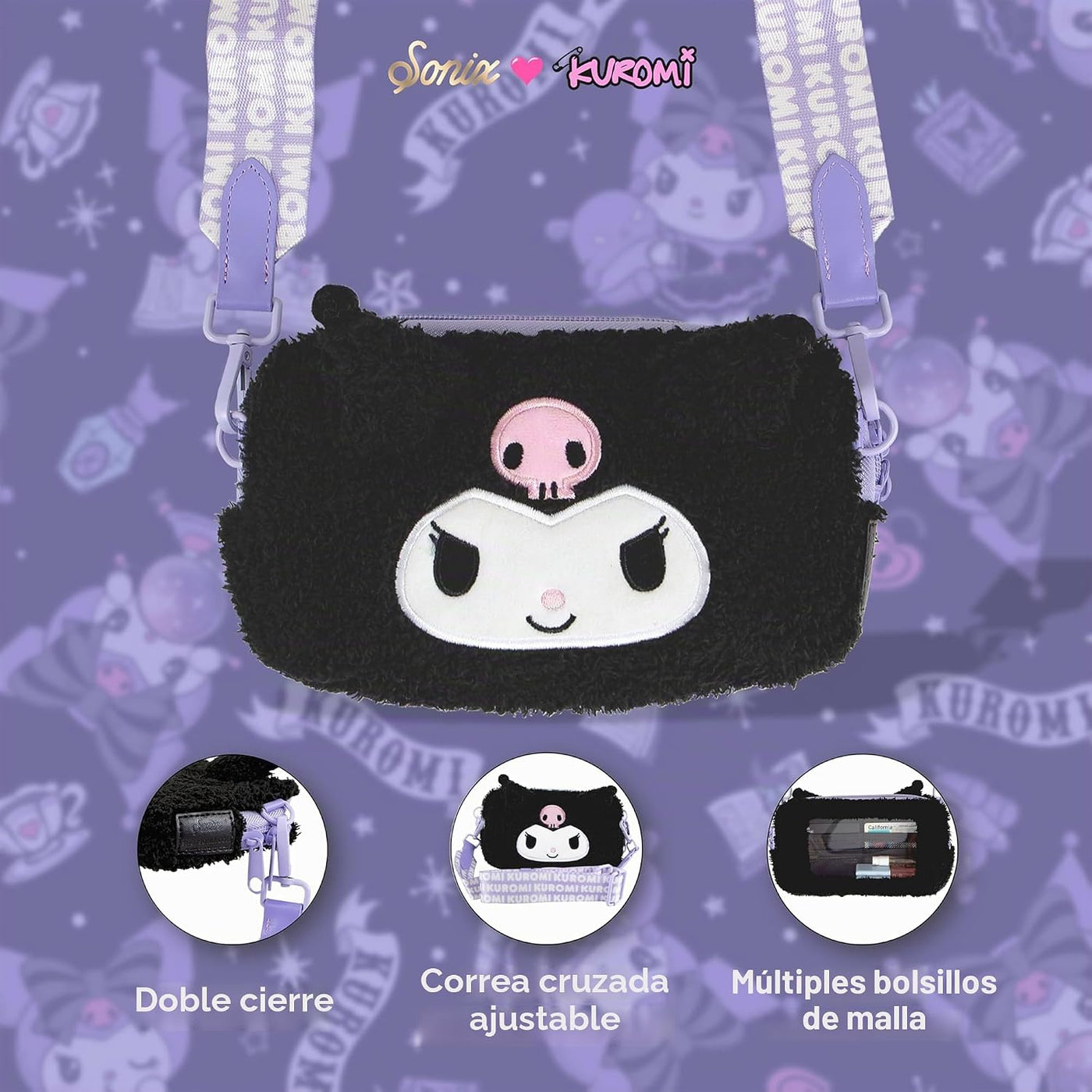 Sonix x Sanrio - Bolso tipo bandolera de peluche para teléfono con...