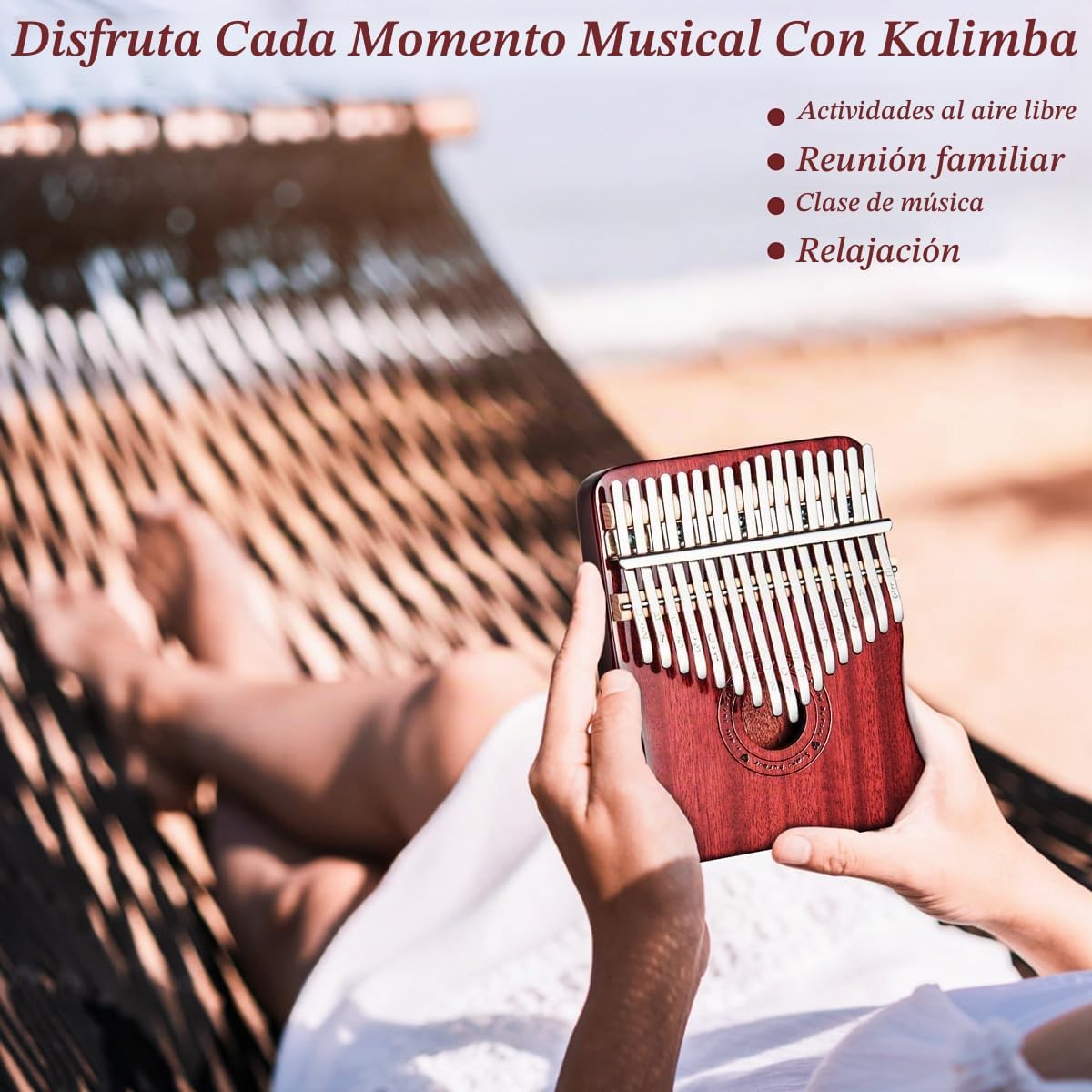 Kalimba - Piano de pulgar de 17 teclas (rojo vino)