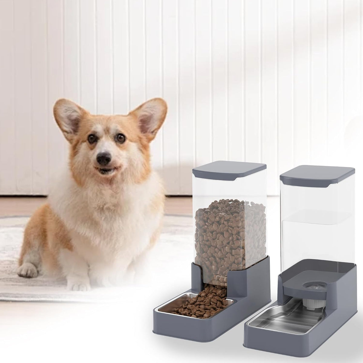 Wefeedy Comedero de acero inoxidable para gatos y dispensador de ag...