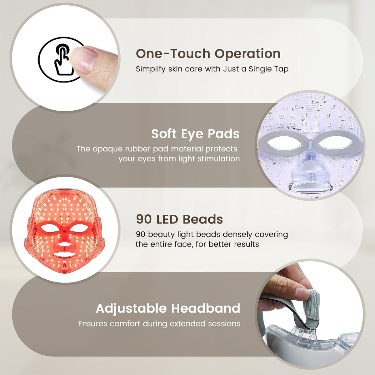 TOYHIS Máscara facial LED terapia de luz, máscara de terapia de luz...