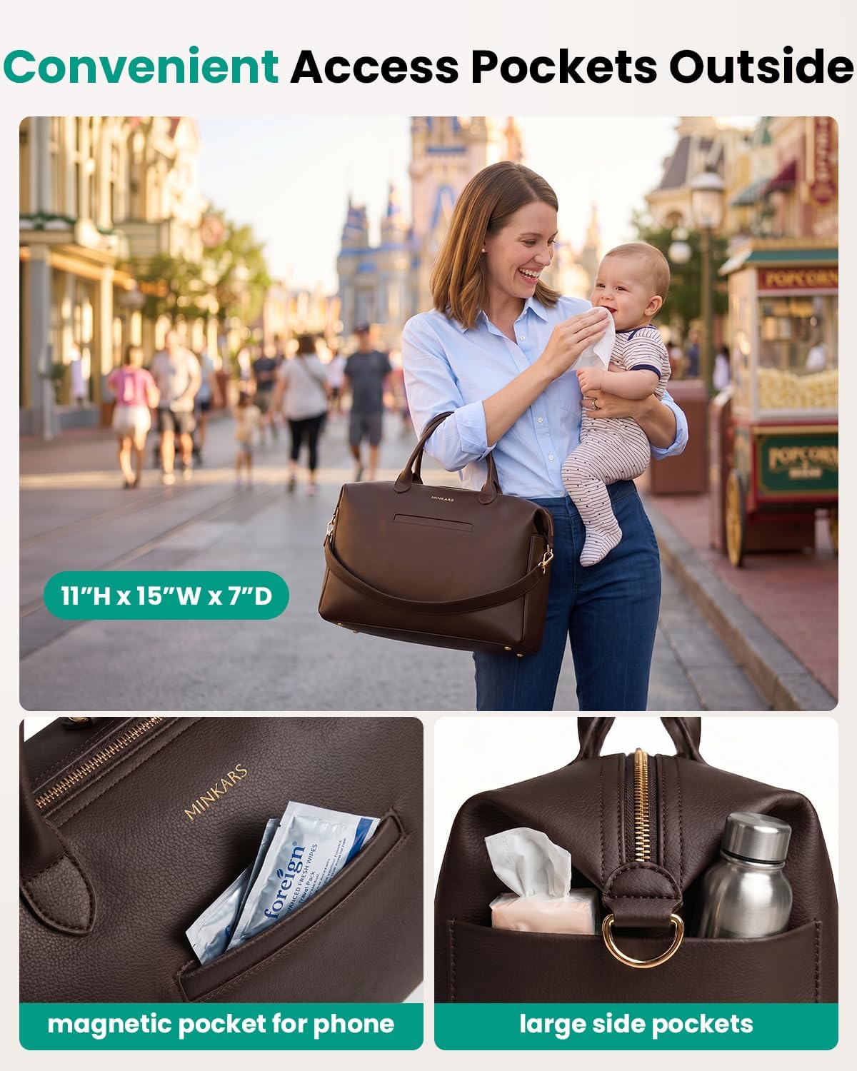 MINKARS Bolsa de pañales moderna - Bolsa de hospital de cuero vegan...