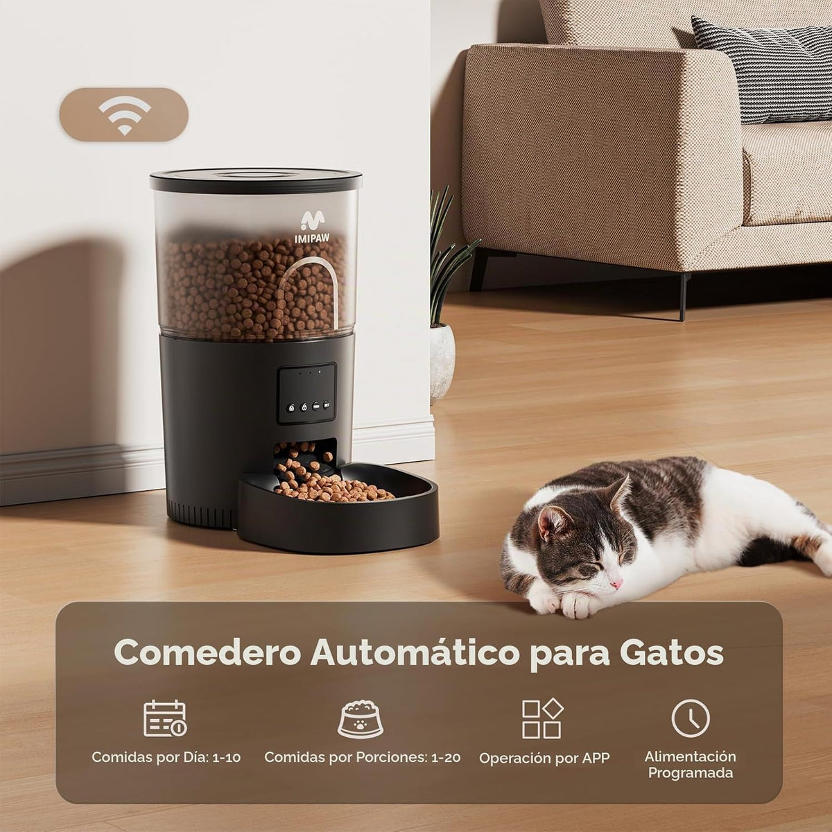 IMIPAW Alimentador automático para gatos 5G WiFi y dispensador de a...
