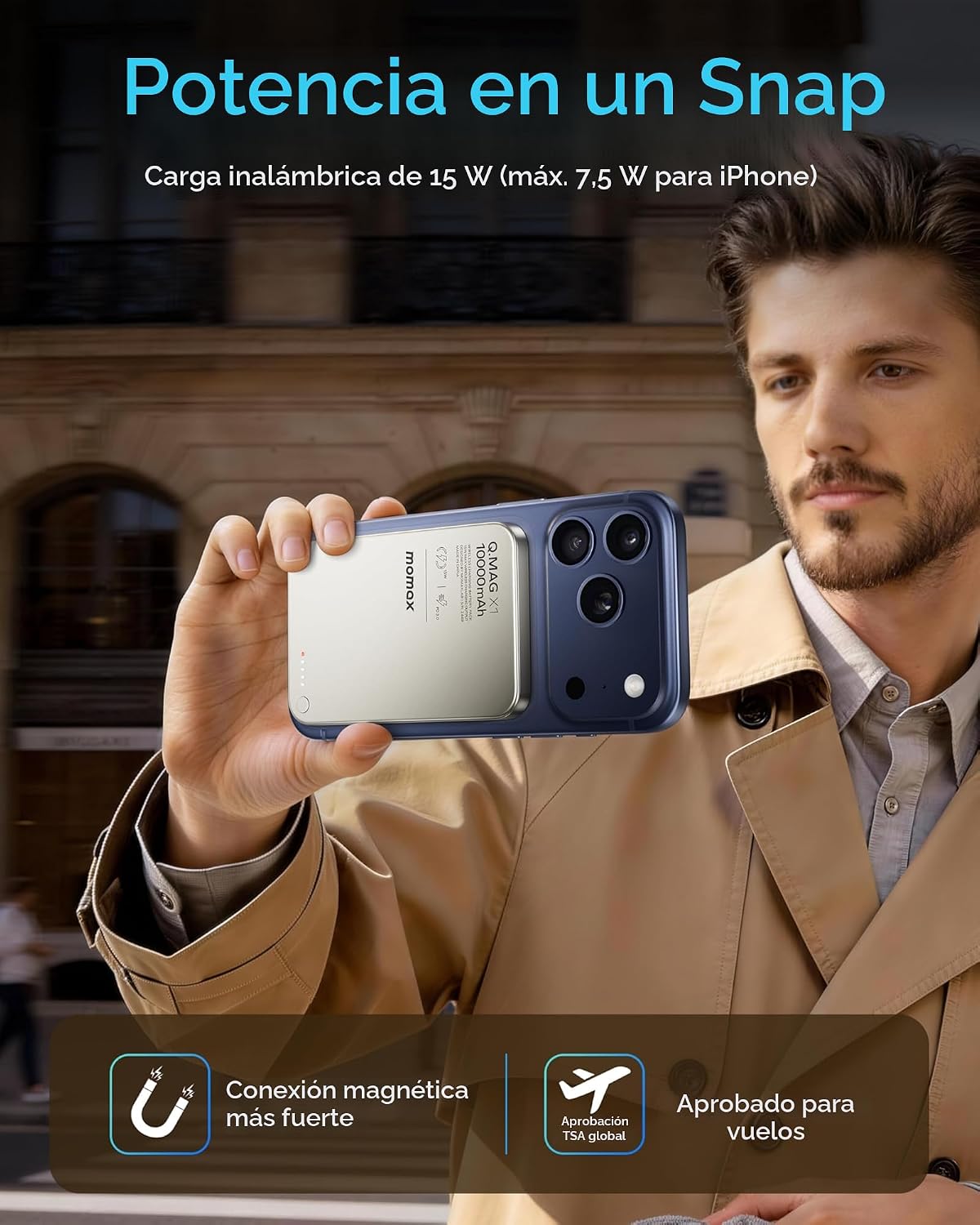 MOMAX Banco de energía inalámbrico magnético de 10000 mAh, cargador...