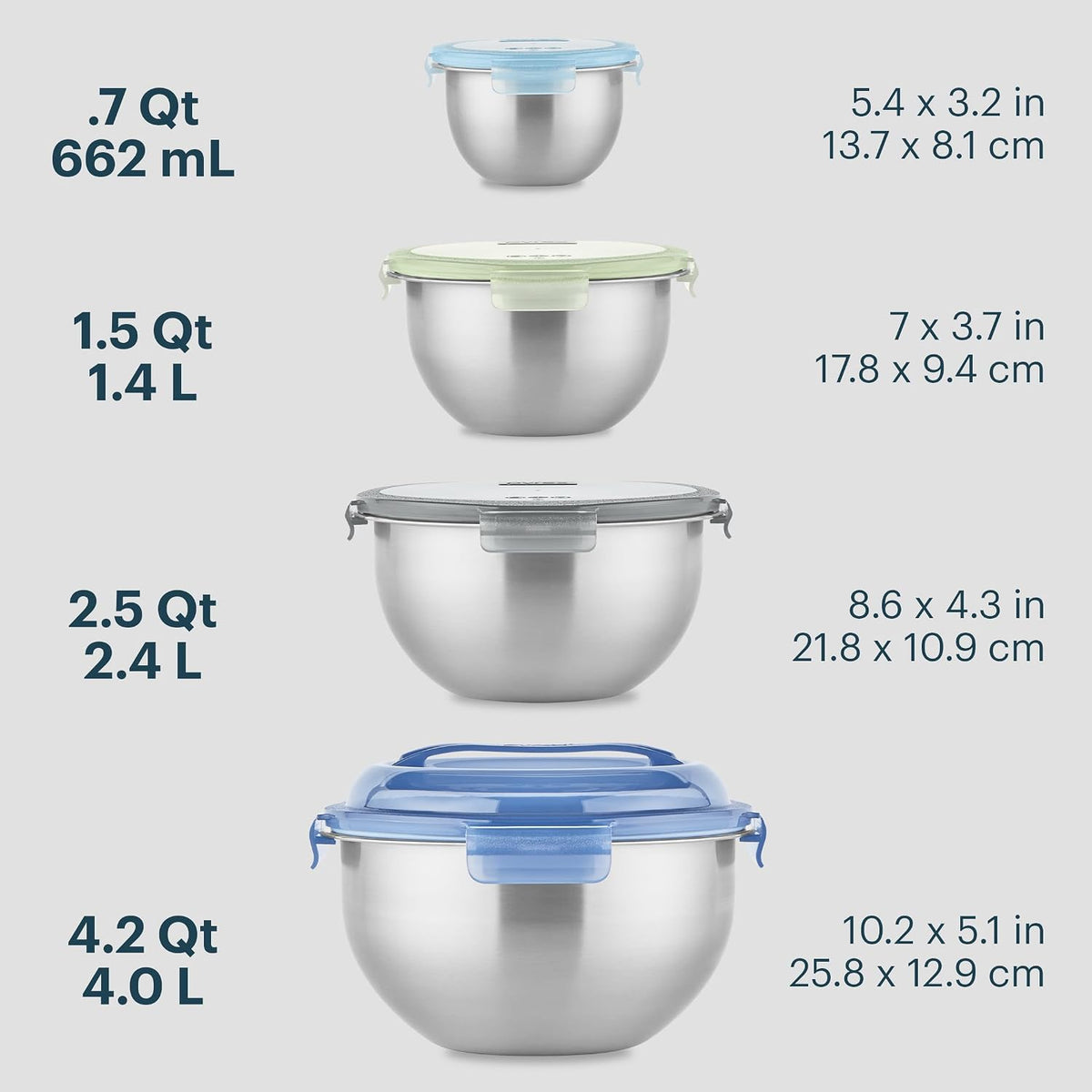 Pyrex Paquete de 4 cuencos de metal de acero inoxidable con tapas |...