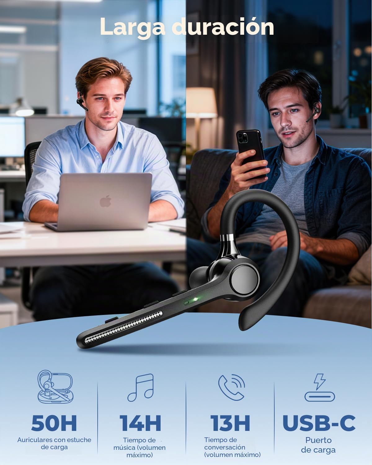 Ngsod Auricular Bluetooth V5.4, auricular inalámbrico USB Dongle co...