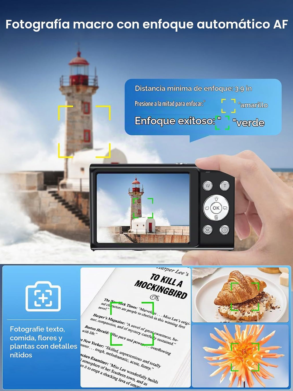 Cámara digital, cámara de videoblogs 4K con enfoque automático para...